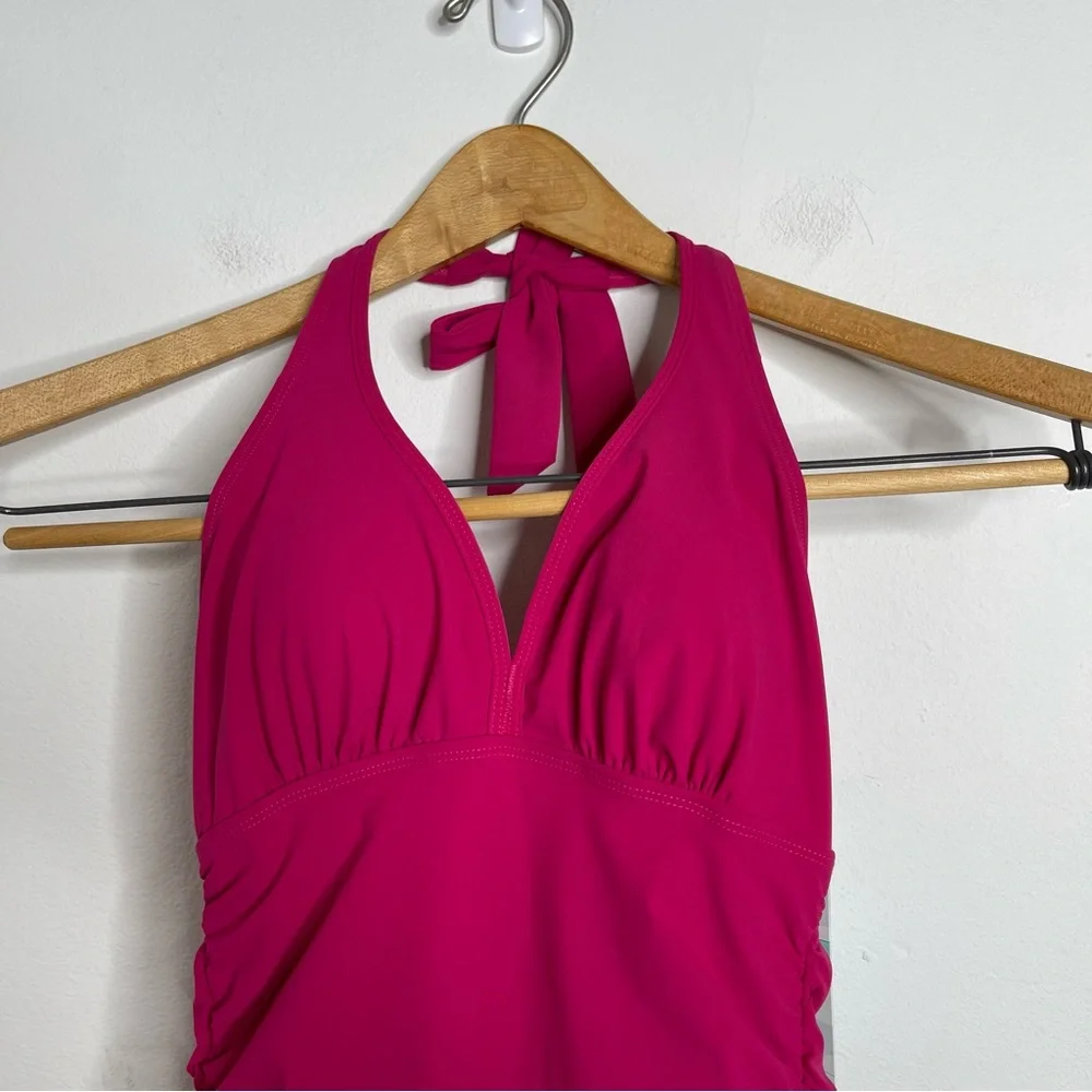 SPANX Love Your Assets Ruffle Halter Swim Dress in Sunset Pink Size S NWT Barbie - Picture 11 of 16
